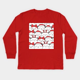 Christmas Kittens Red Antlers Bows Santa Cap Kids Long Sleeve T-Shirt